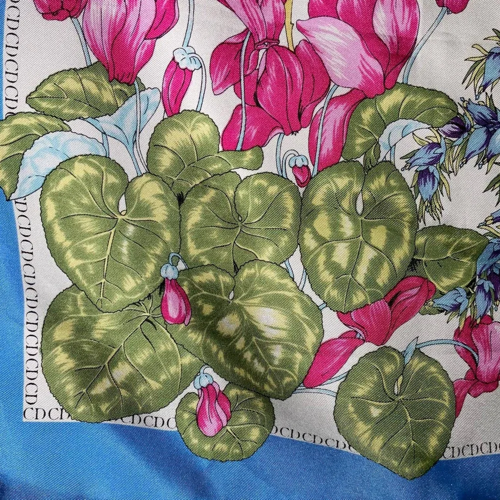 Christian Dior 32” Square 100% Silk Scarf Blue Multicolored Birds & Floral Print - Picture 15 of 16